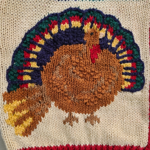 Vintage Robin Sinkler Womens Fall Thanksgiving Hand Knit Sweater Cardigan Small - Picture 3 of 10